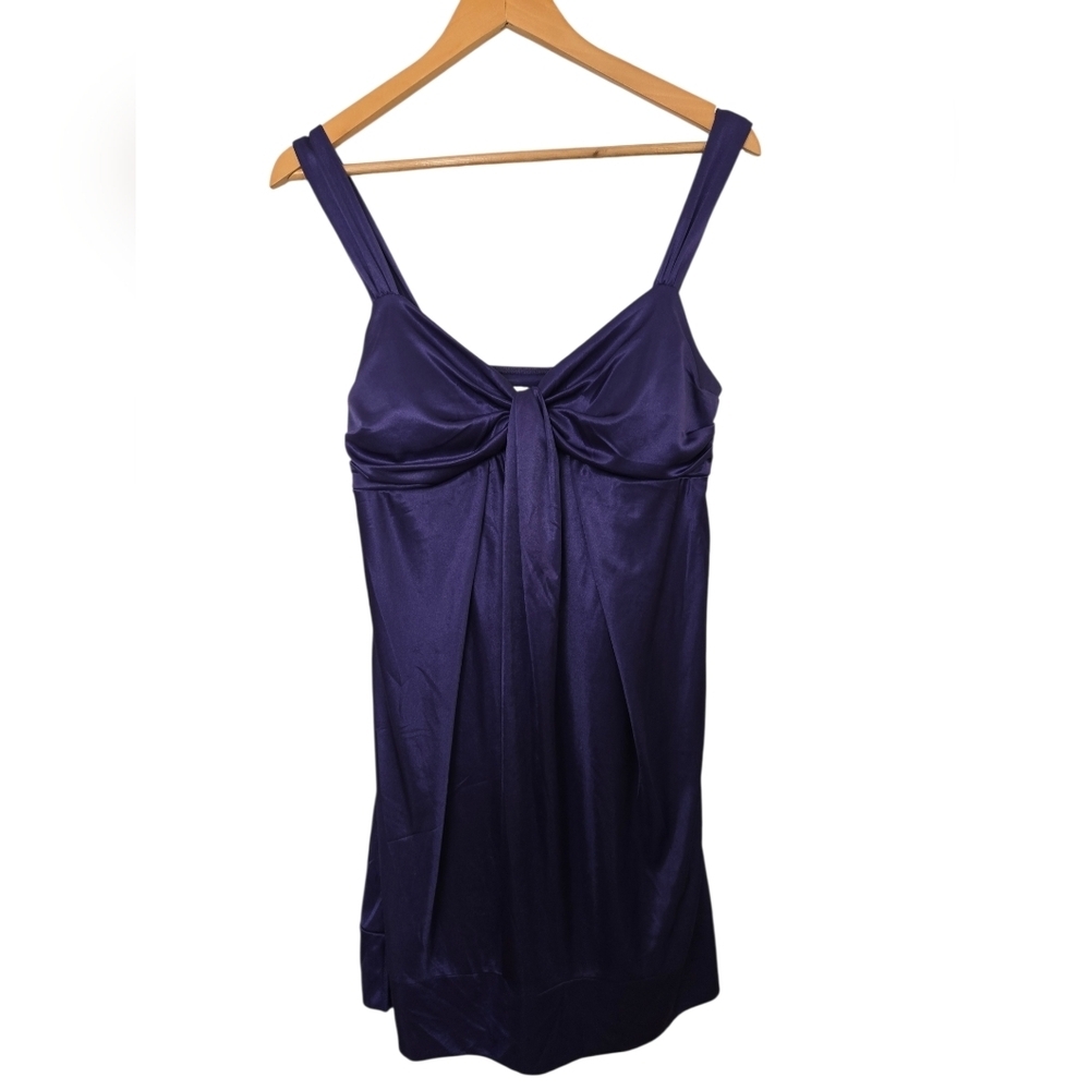 Y2K Satin Purple Cami Top Womens Large Ruched Bust Tie Front Going Out Top